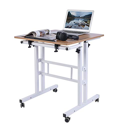 AIZ Mobile Standing Desk, Adjustable Computer Desk Rolling Laptop Cart on Wheels Home Office Computer Workstation, Portable Laptop Stand for Small Spaces Tall Table for Standing or Sitting, Oak