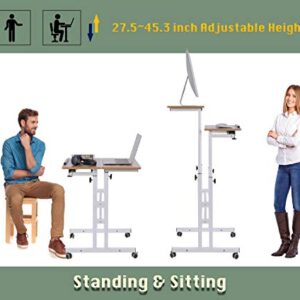 AIZ Mobile Standing Desk, Adjustable Computer Desk Rolling Laptop Cart on Wheels Home Office Computer Workstation, Portable Laptop Stand for Small Spaces Tall Table for Standing or Sitting, Oak