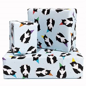 CENTRAL 23 - Blue Wrapping Paper - Cats in Hats - 6 Sheets of Birthday Gift Wrap - For Men Boys Kids - Valentines Day Gift Wrap for Women Her Girls - Recyclable - Comes with Stickers