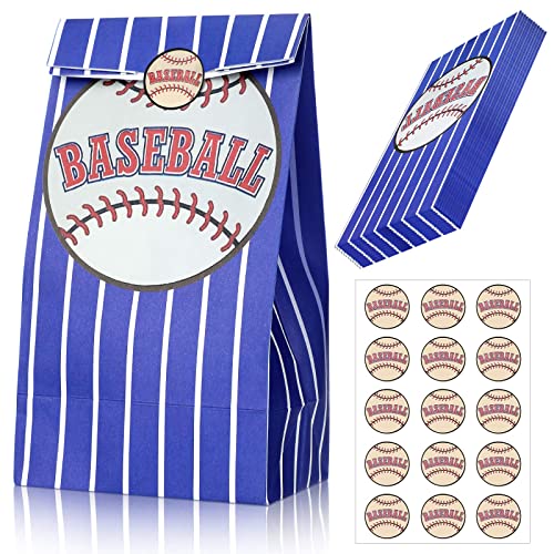 Outus 30PCS 7.1 x 3.5 x 2.4 Inch Baseball Party Bags Baseball Goodie Candy Treat Bags Kraft Paper Bags for Baseball Themed Party Kids Adults Birthday Party Supplies Decorations