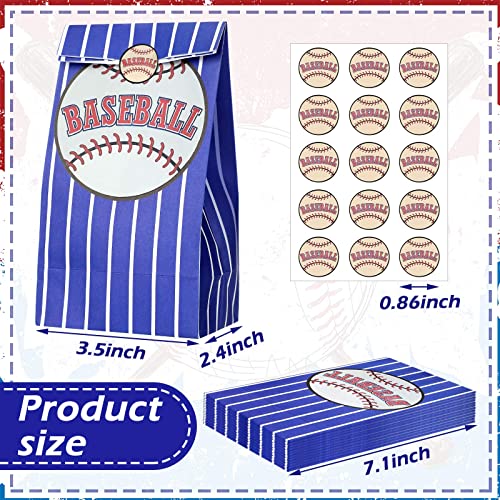 Outus 30PCS 7.1 x 3.5 x 2.4 Inch Baseball Party Bags Baseball Goodie Candy Treat Bags Kraft Paper Bags for Baseball Themed Party Kids Adults Birthday Party Supplies Decorations