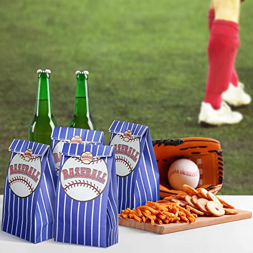 Outus 30PCS 7.1 x 3.5 x 2.4 Inch Baseball Party Bags Baseball Goodie Candy Treat Bags Kraft Paper Bags for Baseball Themed Party Kids Adults Birthday Party Supplies Decorations