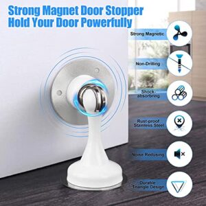 Door Stopper, 2 Pack Magnetic Door Stop White, Stainless Steel Door Catch, 3M Double-Sided Self Adhesive Tape, Door Holder Doorstop, No Drilling, Keep Your Door Open