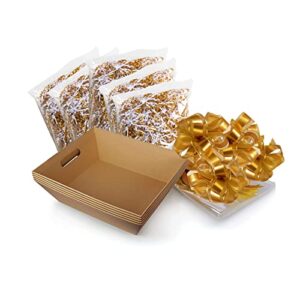 [5 pk] 8×10” small basket for gifts empty, basket bags, gold pull bows, crinkle cut paper shred filler| gift basket kit| wine basket gift set| christmas, easter| gift to impress-upper midland products