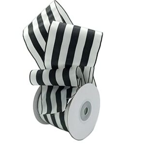 cszd ribbon 2.5inch wide 10 yards wired gift wrapping ribbon black white stripe wired ribbon for gift wrapping crafts diy christmas tree decor, wreaths, bows farmhouse (black)