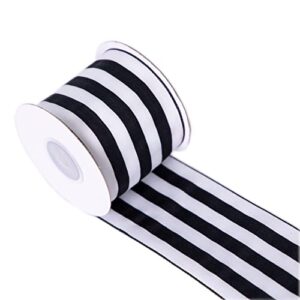 CSZD RIBBON 2.5inch Wide 10 Yards Wired Gift Wrapping Ribbon Black White Stripe Wired Ribbon for Gift Wrapping Crafts DIY Christmas Tree Decor, Wreaths, Bows Farmhouse (Black)