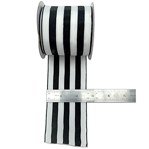 CSZD RIBBON 2.5inch Wide 10 Yards Wired Gift Wrapping Ribbon Black White Stripe Wired Ribbon for Gift Wrapping Crafts DIY Christmas Tree Decor, Wreaths, Bows Farmhouse (Black)