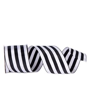 CSZD RIBBON 2.5inch Wide 10 Yards Wired Gift Wrapping Ribbon Black White Stripe Wired Ribbon for Gift Wrapping Crafts DIY Christmas Tree Decor, Wreaths, Bows Farmhouse (Black)