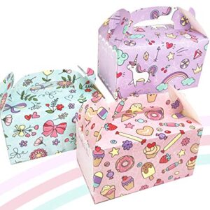 MintieJamie Handle Cardboard Treat Boxes 6.25 X 3.5 X 3.5 Inches, Pack of 12pcs Pastel Color Cute Birthday Boxes, Party Favor Gifting Gable Boxes