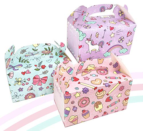 MintieJamie Handle Cardboard Treat Boxes 6.25 X 3.5 X 3.5 Inches, Pack of 12pcs Pastel Color Cute Birthday Boxes, Party Favor Gifting Gable Boxes