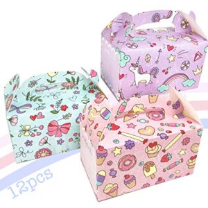 MintieJamie Handle Cardboard Treat Boxes 6.25 X 3.5 X 3.5 Inches, Pack of 12pcs Pastel Color Cute Birthday Boxes, Party Favor Gifting Gable Boxes