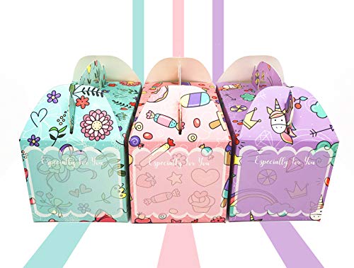 MintieJamie Handle Cardboard Treat Boxes 6.25 X 3.5 X 3.5 Inches, Pack of 12pcs Pastel Color Cute Birthday Boxes, Party Favor Gifting Gable Boxes