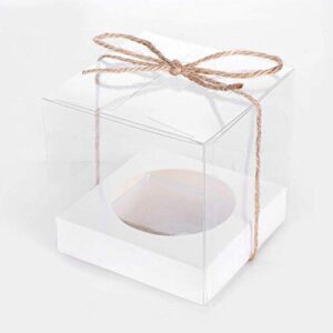 12pcs single clear cupcake containers, clear boxes for favors 3.5×3.5×3.5 inch, wedding favor gift box with inserts and ribbon ,individual packaging for display(white)
