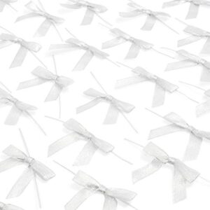 Silver Satin Bow Twist Ties for Treat Bags (100 Pack)