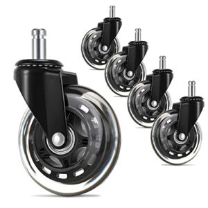 uvii office chair wheels (set of 5), 3″ mute chair casters wheels for carpet and hardwood floors, heavy-duty wheels replacement wheels, 7/16″ x 7/8″, black