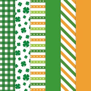 whaline 90 sheet st. patrick’s day tissue paper shamrock green orange white stripe plaids art tissue paper 6 design irish spring holiday wrapping paper for gift packing diy crafts, 13.8 x 19.7in