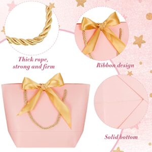 20 Pieces Gift Bags with Handles Paper Party Favor Bag with Bow Ribbon Elegant Gift Bags Gift Bag with Bow Wedding Gift Bags Gift Wrap Bags for Birthday Bridesmaid Welcome Wedding (Large, Pink)