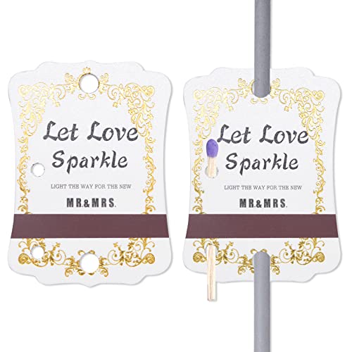 100PCS Vintage Wedding Sparkler Tags with Match Holder and Striker for Weddings - (Sparklers and Match Not Included)