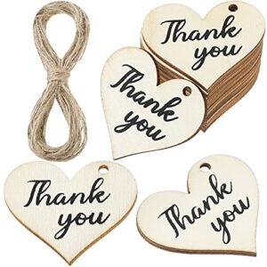 100 pieces thank you tags gift tag wood thank you tags with string heart shape for baby shower wedding party favor