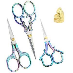 butuze embroidery scissors kit, 3 style european style stainless steel scissor, vintage sewing tools set with embroidery scissors, tassel, thimble, antique sewing scissors for embroidery, sewing craft