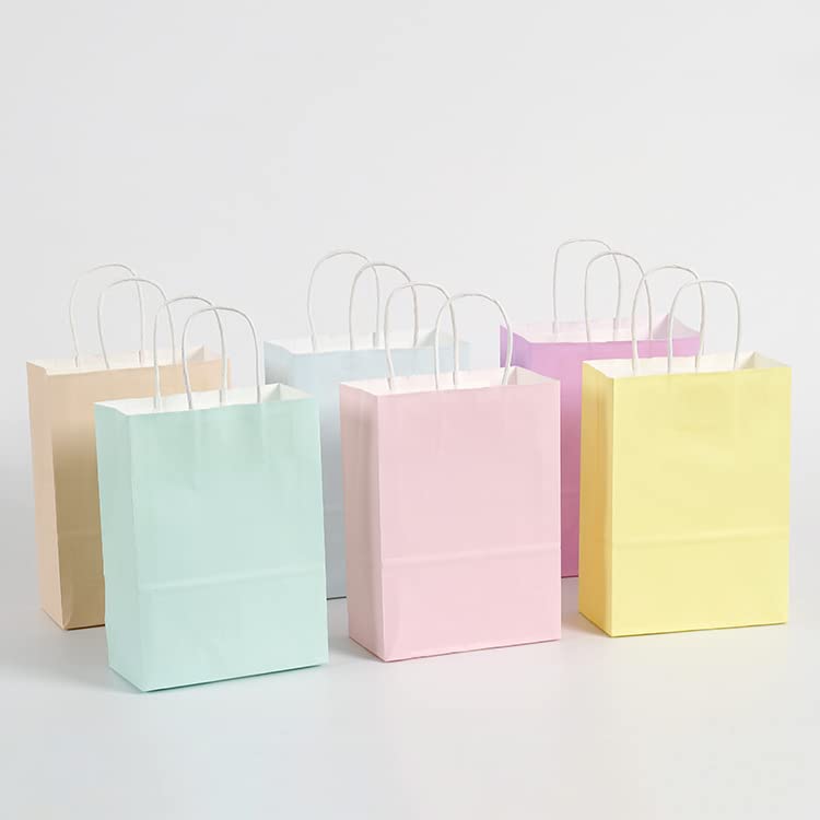 AZOWA Gift Bags Small Kraft Paper Bags with Handles (6.3 x 3.1 x 8.6 in, Pastel Pink, 36 CT)