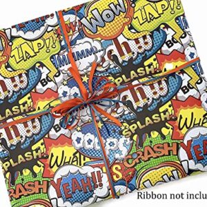 Stesha Party Comic Book Gift Wrap Superhero Wrapping Paper, Folded Flat 30x20 Inch, 3 Sheets