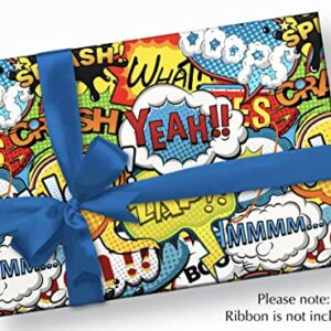 Stesha Party Comic Book Gift Wrap Superhero Wrapping Paper, Folded Flat 30x20 Inch, 3 Sheets