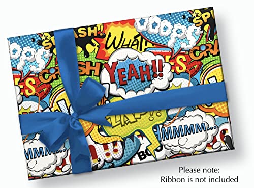 Stesha Party Comic Book Gift Wrap Superhero Wrapping Paper, Folded Flat 30x20 Inch, 3 Sheets