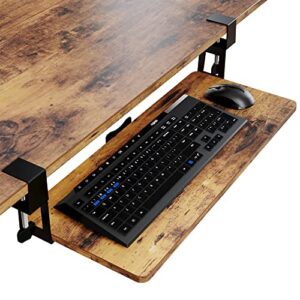 27 inch large keyboard tray under desk pull out with extra sturdy c clamp mount, slide-out platform computer drawer for typing working, retro color