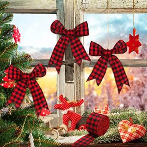 2 Rolls Wired Edge Ribbons Buffalo Plaid Burlap Ribbon Farmhouse DIY Gift Wrapping Crafts for Christmas Bow Wreath Tree Decoration (Red Black Plaid, 2.5 Inch Wide, 39.3 Feet)