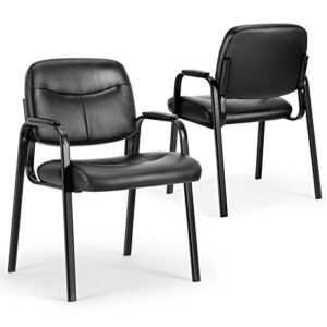 Guest Reception Chair - Waiting Room Chair Set of 2 with Fixed PU Leather Padded Armrest, Clinic Chairs with Lumbar Support,Office Desk Chairs without Wheels for Restaurant, Library, Barber Store