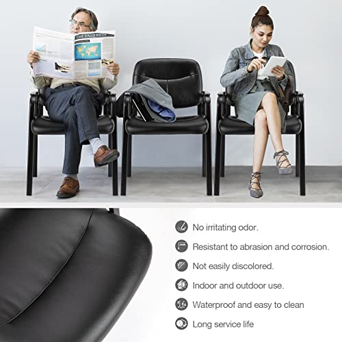 Guest Reception Chair - Waiting Room Chair Set of 2 with Fixed PU Leather Padded Armrest, Clinic Chairs with Lumbar Support,Office Desk Chairs without Wheels for Restaurant, Library, Barber Store