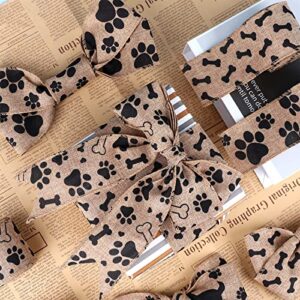 Kuscul 4 Rolls Dog Print Ribbons, 20 Yards Dog Bone Ribbon Doggy Paw Print Ribbon Wired Paw Print Burlap Ribbon for Dog Wreaths Swag Bow Making Dog-Lover Gift Wrapping, DIY Crafting and Party Decor