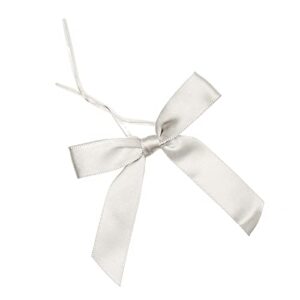 100 pack silver satin twist tie bows for crafts, gift wrapping, party favor bags, baked goods (3 in)