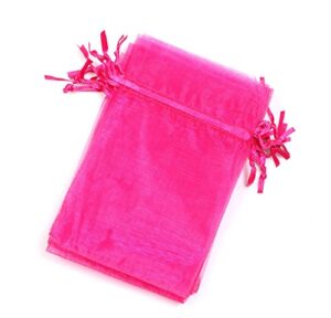 mbox colorful organza drawstring pouch bag, 4”w x6″ l, hot pink, pack of 100