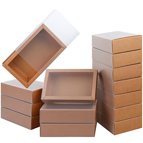 26 PCS Rectangle Drawer Kraft Boxes Small Cardboard Present Packaging Boxes for Party Favor Treats, Candy and Jewelry Crafts, 6.5 x 3.7 x 1.6 inch (Clear,Brown)