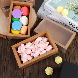 26 PCS Rectangle Drawer Kraft Boxes Small Cardboard Present Packaging Boxes for Party Favor Treats, Candy and Jewelry Crafts, 6.5 x 3.7 x 1.6 inch (Clear,Brown)