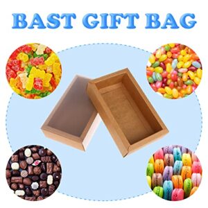 26 PCS Rectangle Drawer Kraft Boxes Small Cardboard Present Packaging Boxes for Party Favor Treats, Candy and Jewelry Crafts, 6.5 x 3.7 x 1.6 inch (Clear,Brown)