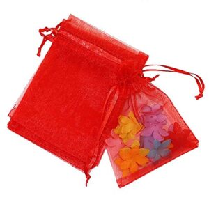 stratalife 50pcs drawstring organza bags 5×7 inches red transparent jewelry favor pouches baby shower party wedding gift bags chocolate candy bags(50pcs red)