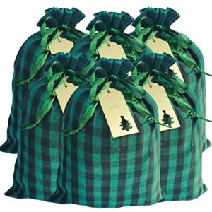 eylola 6 pieces 11.8 x 15.7 inch christmas buffalo plaid drawstring bag cotton xmas bag plaid present bag christmas santa sack xmas stocking bag party supplies (green and black)