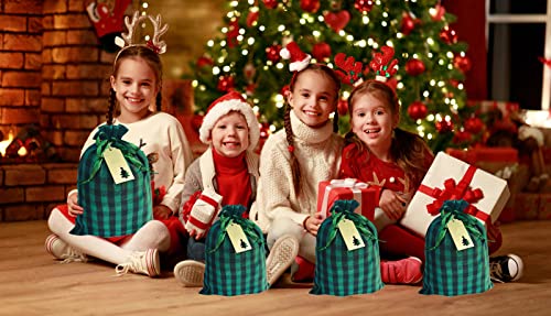 Eylola 6 Pieces 11.8 x 15.7 inch Christmas Buffalo Plaid Drawstring Bag Cotton Xmas Bag Plaid Present Bag Christmas Santa Sack Xmas Stocking Bag Party Supplies (Green and Black)