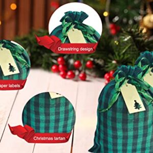 Eylola 6 Pieces 11.8 x 15.7 inch Christmas Buffalo Plaid Drawstring Bag Cotton Xmas Bag Plaid Present Bag Christmas Santa Sack Xmas Stocking Bag Party Supplies (Green and Black)