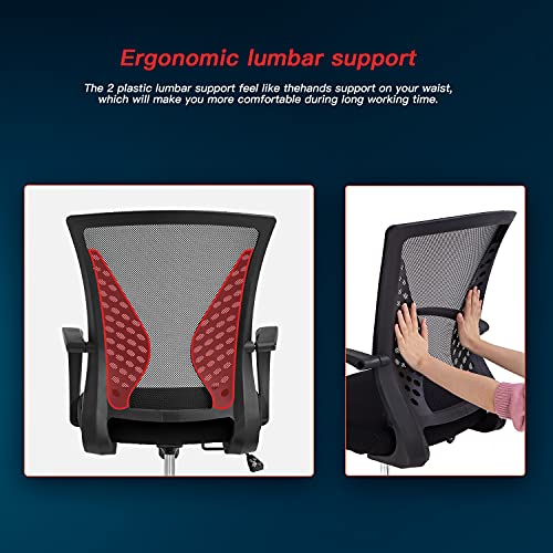 Office Chair Computer Chair Ergonomic Mid Back Swivel Chair Rolling Desk Chair with Armrest Height Adjustable Lumbar Support Mesh Chair,Black