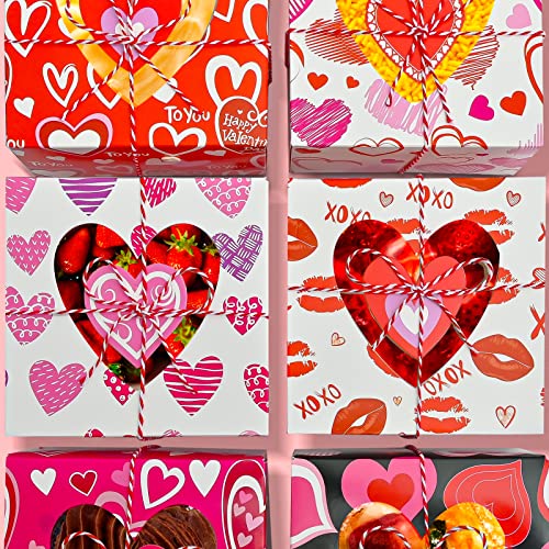 FSEHWWN 18 Pcs Valentines Boxes Valentines Day Gift Box Chocolate Heart Cookie Boxes with Window Hearts Goody Candy Box with Tags and Rope for Valentines Party Favors