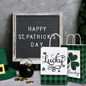 AnyDesign St. Patrick's Day Paper Bags with Handle Green Black Buffalo Plaids Shamrock Truck Gift Bags Lucky Charm Party Favor bags for Irish Holiday, 12Pcs, 5.9 x 8.3 x 3.1 Inch