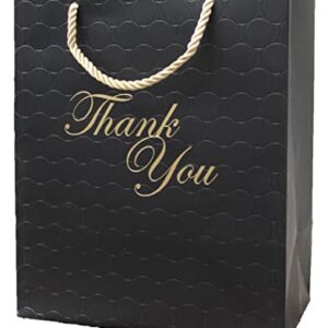 MODEENI 12 Black Thank You Bags with Handles 8x10 Gold Foil Medium Thank U Paper Gift Bags Luxury Event Shopping 8x5x10 Premium Quality Cute Matte Modern Embossed Birthday Merchandise Clothing Business Store Wedding Guests