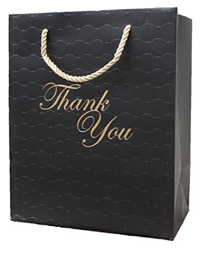 MODEENI 12 Black Thank You Bags with Handles 8x10 Gold Foil Medium Thank U Paper Gift Bags Luxury Event Shopping 8x5x10 Premium Quality Cute Matte Modern Embossed Birthday Merchandise Clothing Business Store Wedding Guests