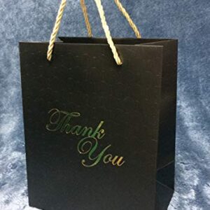 MODEENI 12 Black Thank You Bags with Handles 8x10 Gold Foil Medium Thank U Paper Gift Bags Luxury Event Shopping 8x5x10 Premium Quality Cute Matte Modern Embossed Birthday Merchandise Clothing Business Store Wedding Guests