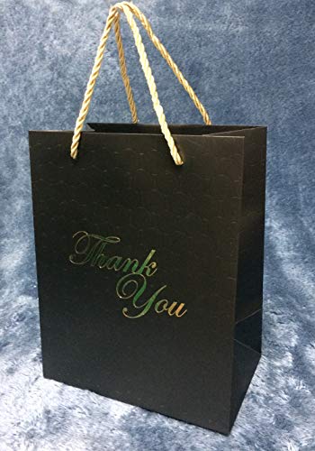 MODEENI 12 Black Thank You Bags with Handles 8x10 Gold Foil Medium Thank U Paper Gift Bags Luxury Event Shopping 8x5x10 Premium Quality Cute Matte Modern Embossed Birthday Merchandise Clothing Business Store Wedding Guests