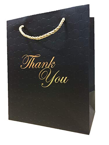 MODEENI 12 Black Thank You Bags with Handles 8x10 Gold Foil Medium Thank U Paper Gift Bags Luxury Event Shopping 8x5x10 Premium Quality Cute Matte Modern Embossed Birthday Merchandise Clothing Business Store Wedding Guests